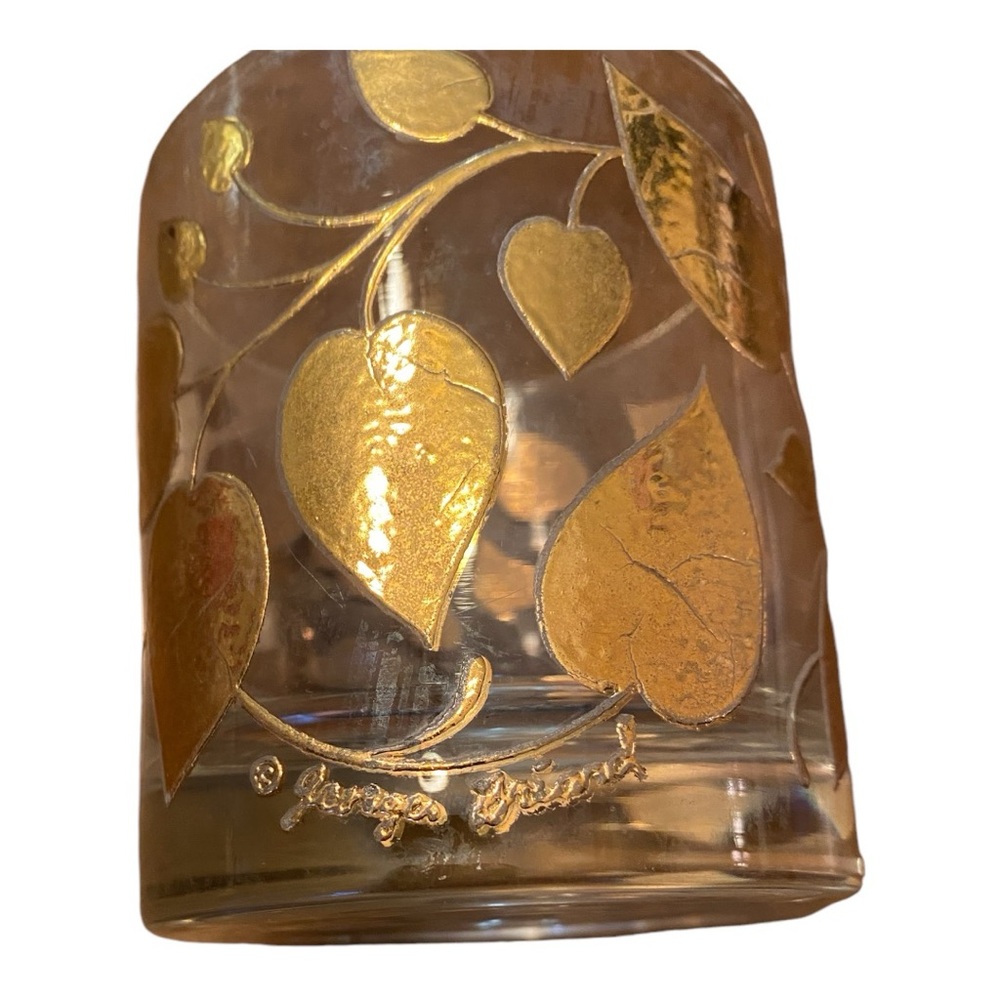 Georges Briard Signed Mid-Century Golden Leaves Rocks Glass - Picture 5 of 7